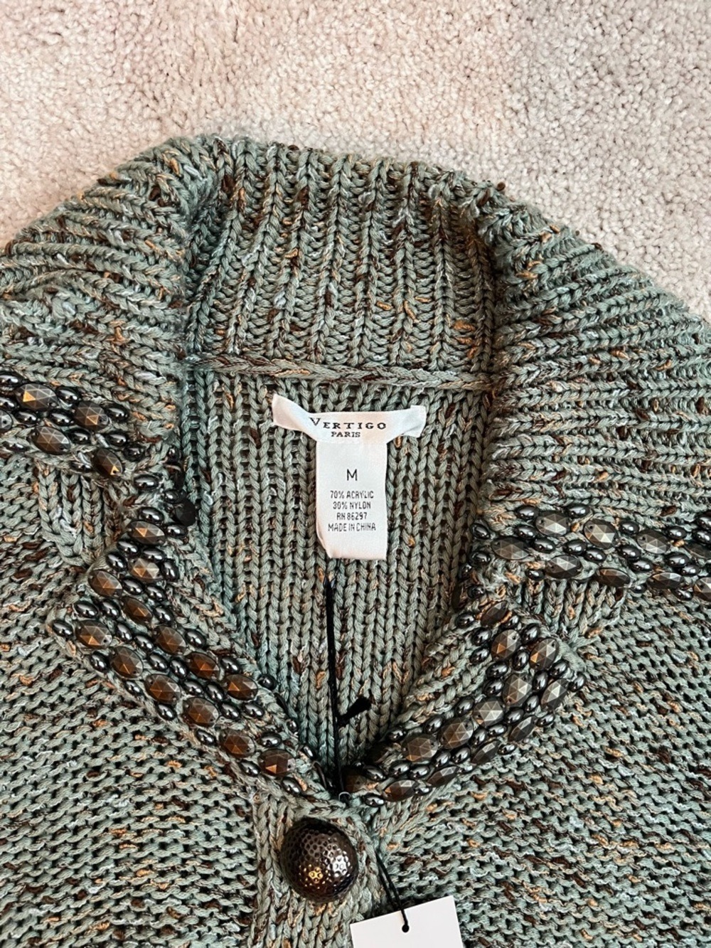Vertigo Paris Teal and Brown Marled Button Cardigan - Picture 3 of 4